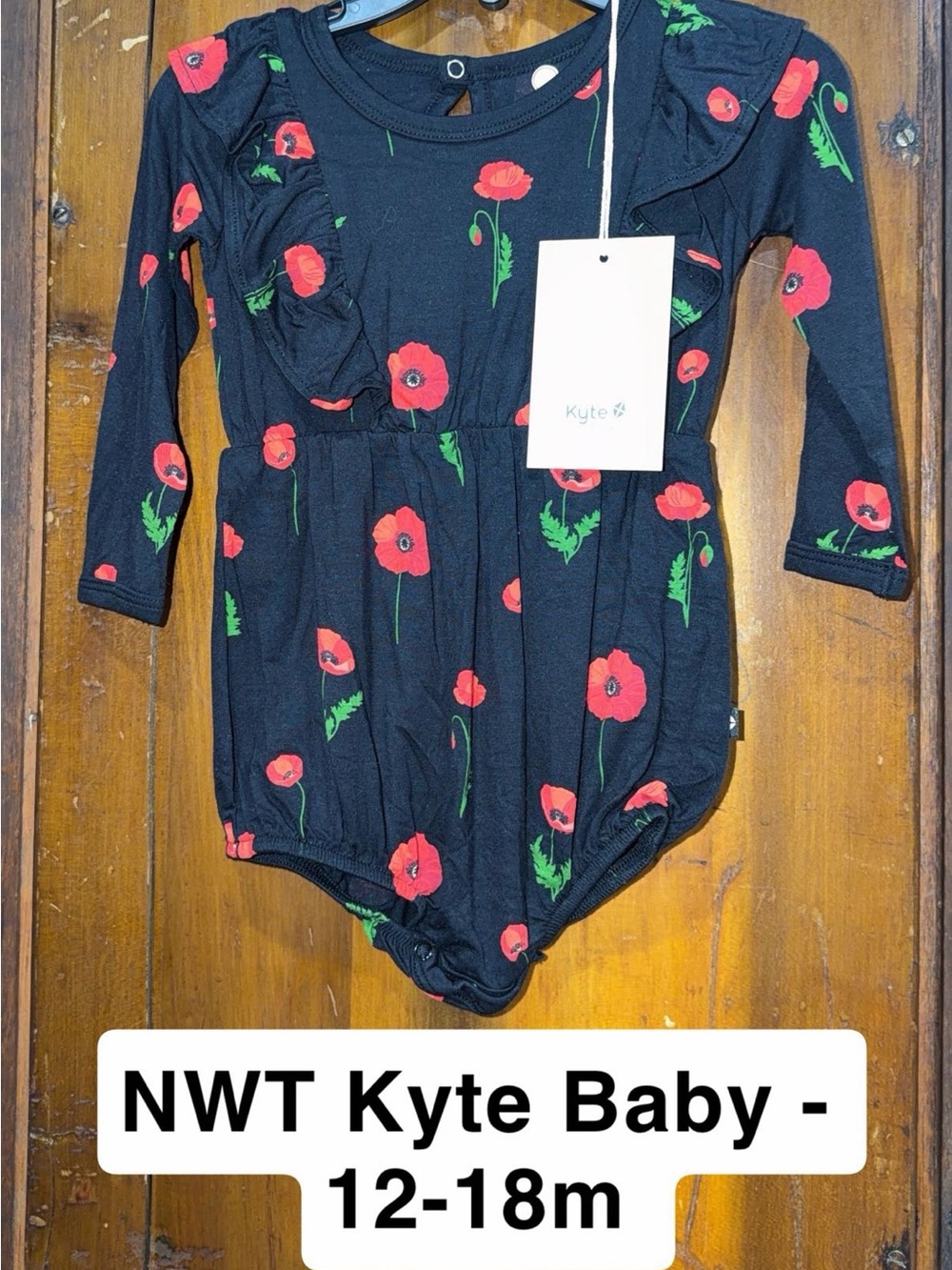 Kyte BABY Black Poppy Floral Long Sleeve Onesie